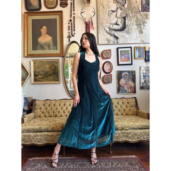 Rare 80s Vintage All That Jazz Metallic Blue Dress Size Medium - Picture 1 of 6